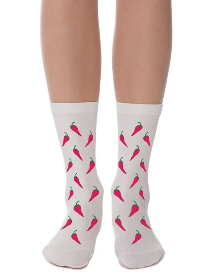 Zohara - Art on tights Hot Chili white cotton socks SM689-CR