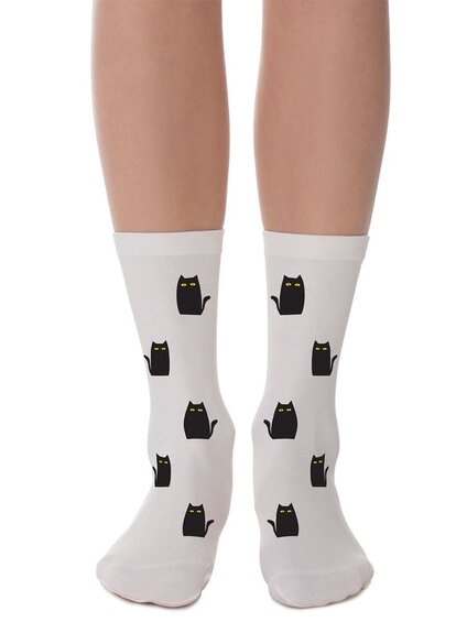Zohara - Art on tights COOL CAT white cotton socks SM678-CB